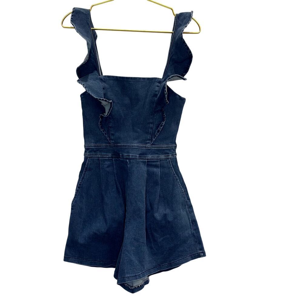 Angel Biba – Ruffle Sleeve Denim Romper – Light Denim – Size Small (AU 8 / US S)